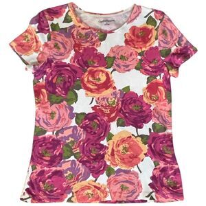 Croft & Barrow Floral Cotton Top Small Purple Pink Romantic Cottagecore Shirt